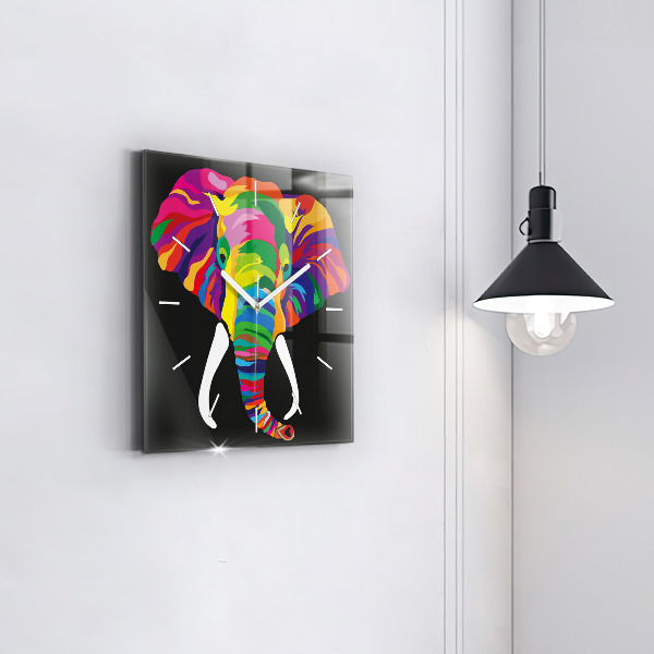 Square wall clock Colorful elephant