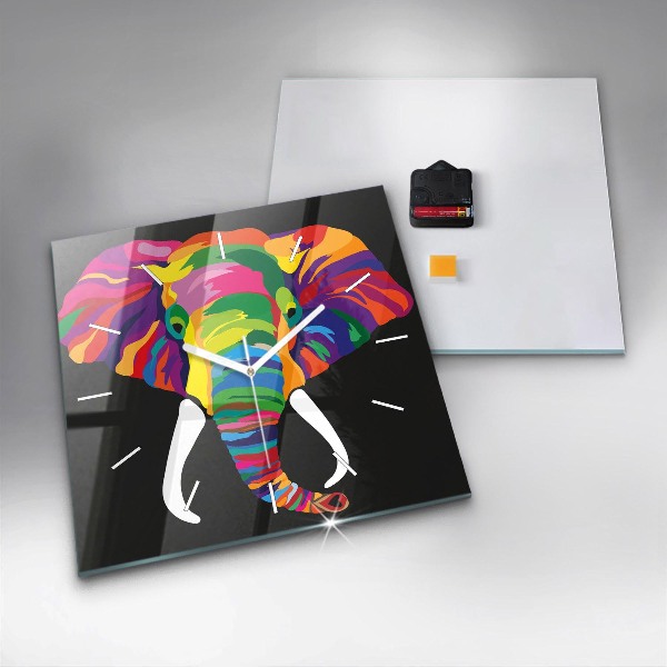 Square wall clock Colorful elephant