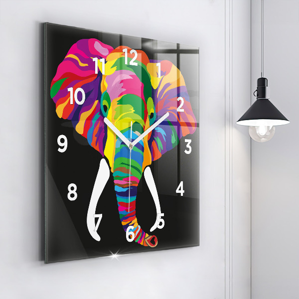 Square wall clock Colorful elephant