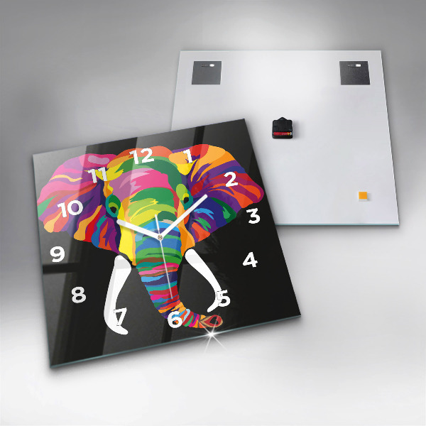 Square wall clock Colorful elephant