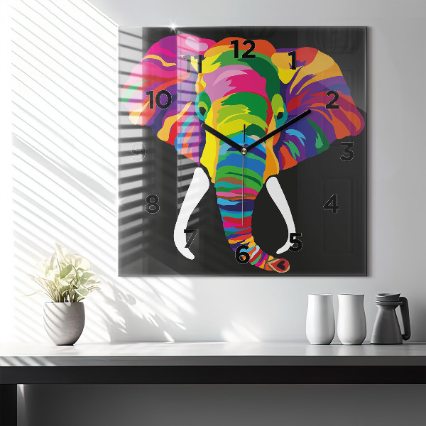 Square wall clock Colorful elephant