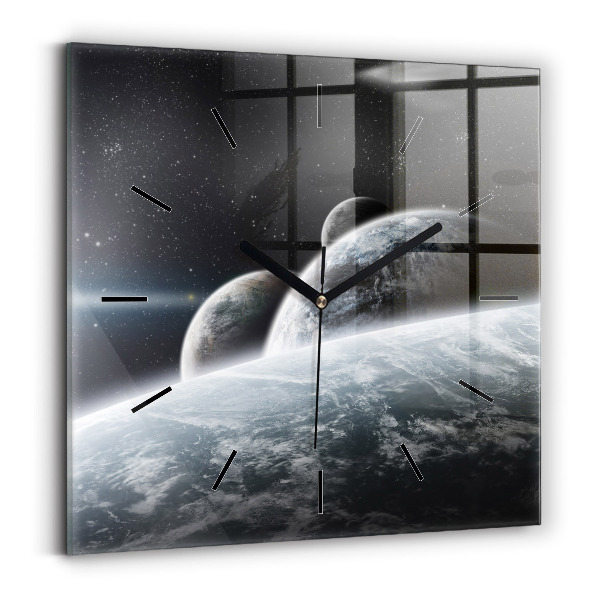 Square wall clock Space and planets