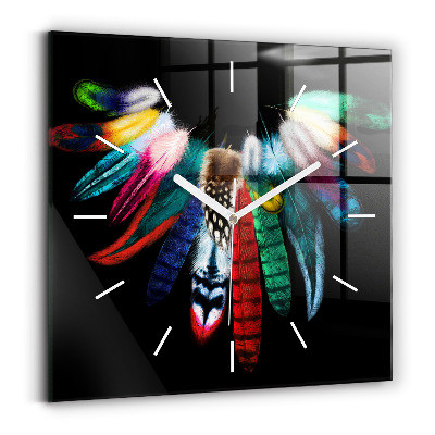 Square wall clock Colorful bird feathers