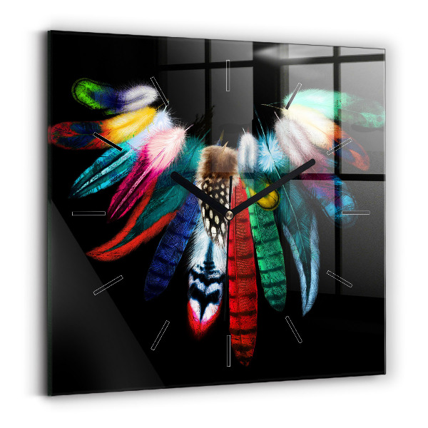 Square wall clock Colorful bird feathers