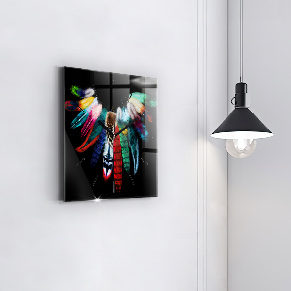 Square wall clock Colorful bird feathers