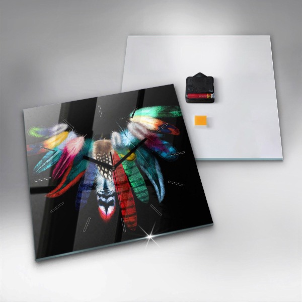 Square wall clock Colorful bird feathers