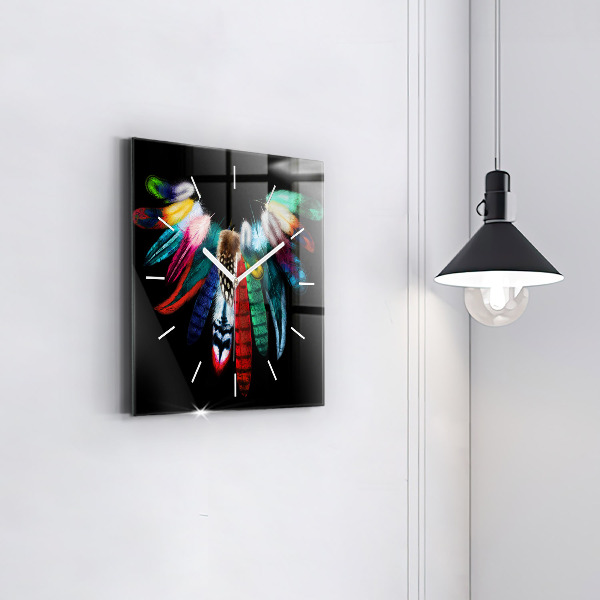 Square wall clock Colorful bird feathers