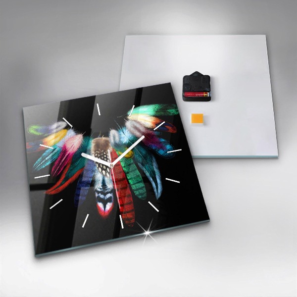 Square wall clock Colorful bird feathers