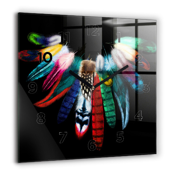 Square wall clock Colorful bird feathers