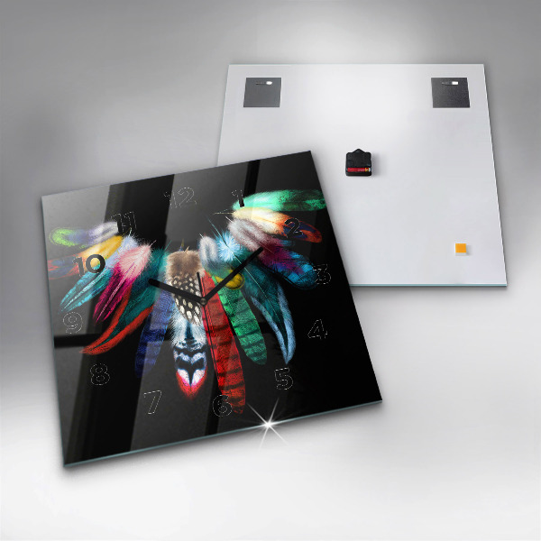 Square wall clock Colorful bird feathers