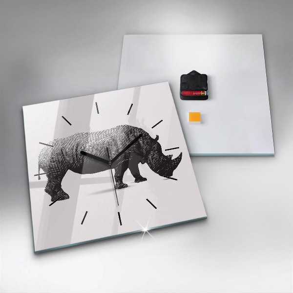 Square wall clock Rhinoceros line art