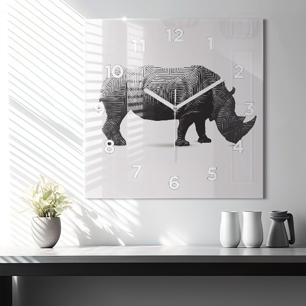 Square wall clock Rhinoceros line art