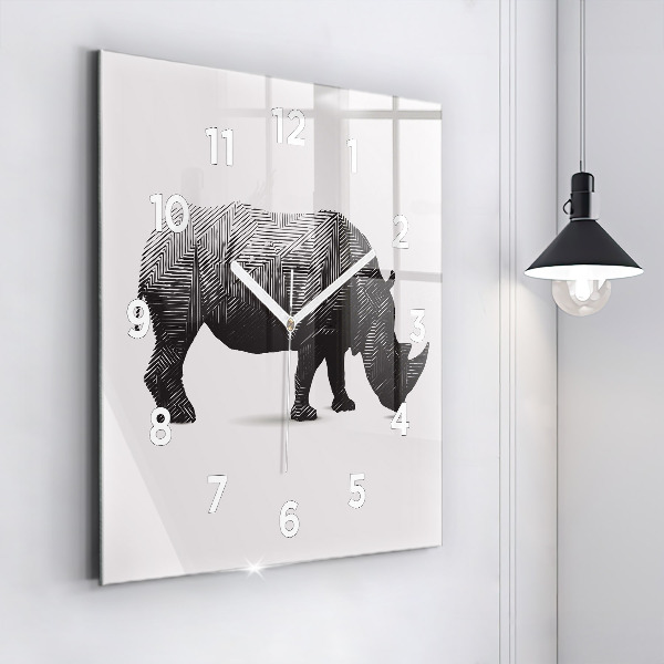 Square wall clock Rhinoceros line art