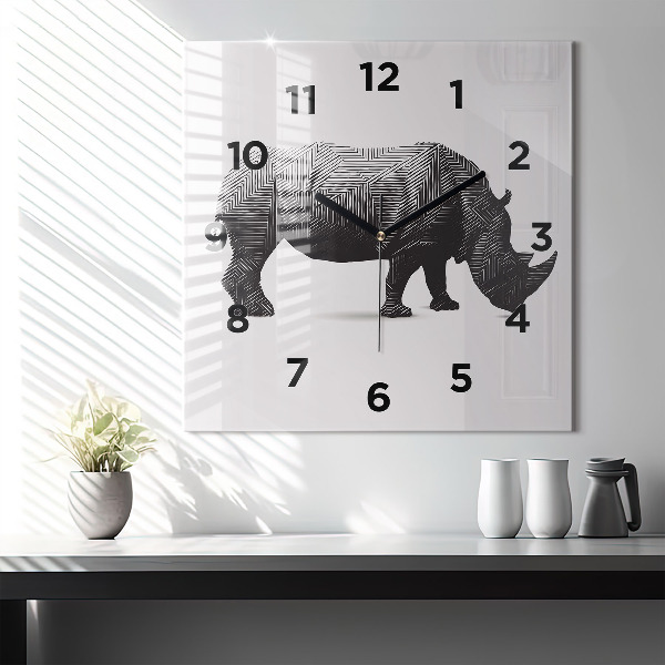 Square wall clock Rhinoceros line art