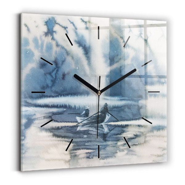 Square wall clock Fisherman on the lake