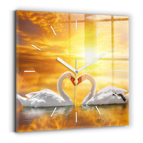 Square wall clock Swans in Love