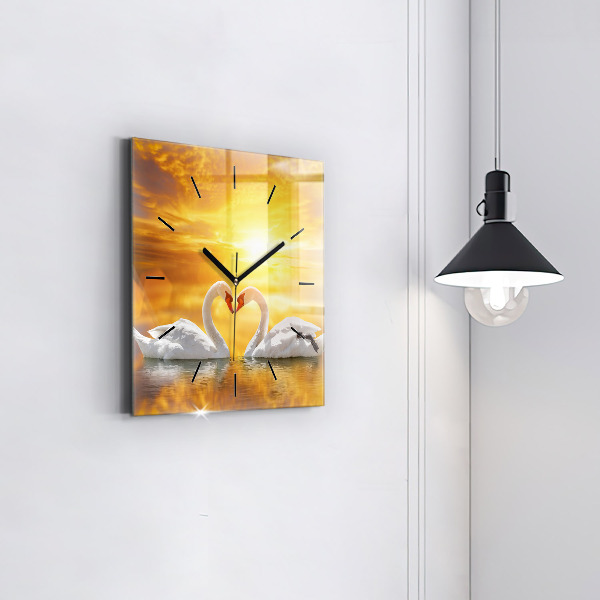 Square wall clock Swans in Love