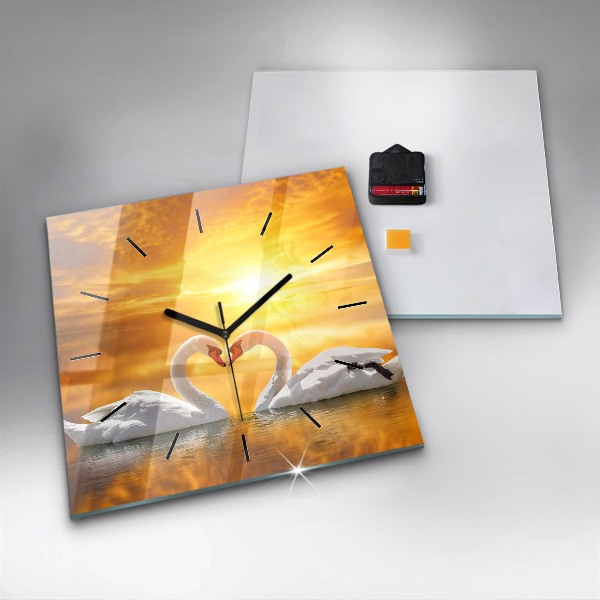 Square wall clock Swans in Love