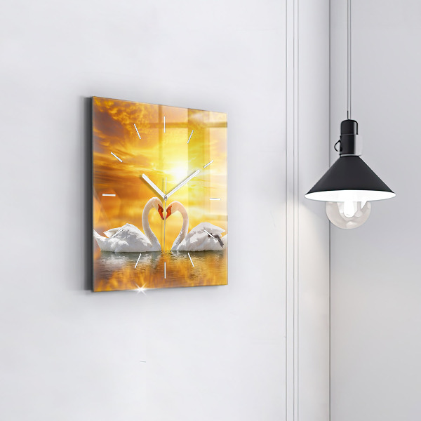 Square wall clock Swans in Love