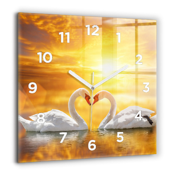 Square wall clock Swans in Love