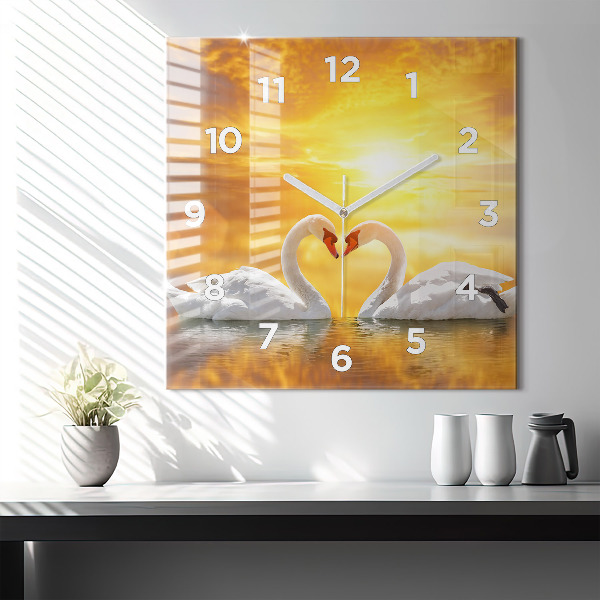 Square wall clock Swans in Love