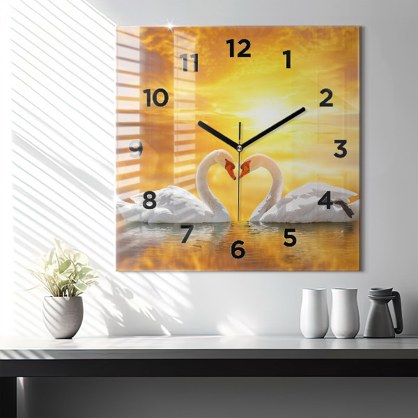 Square wall clock Swans in Love