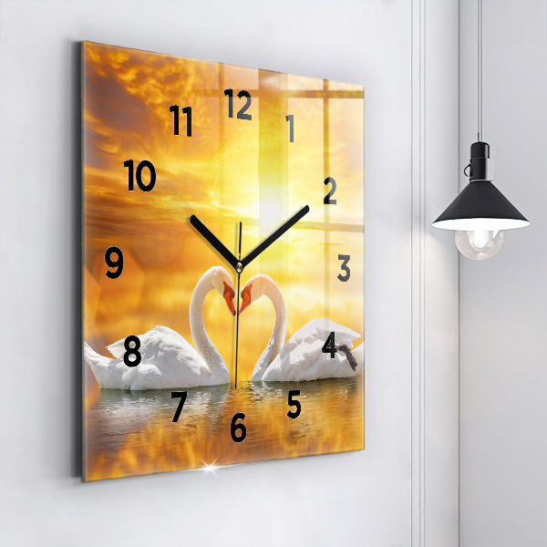 Square wall clock Swans in Love