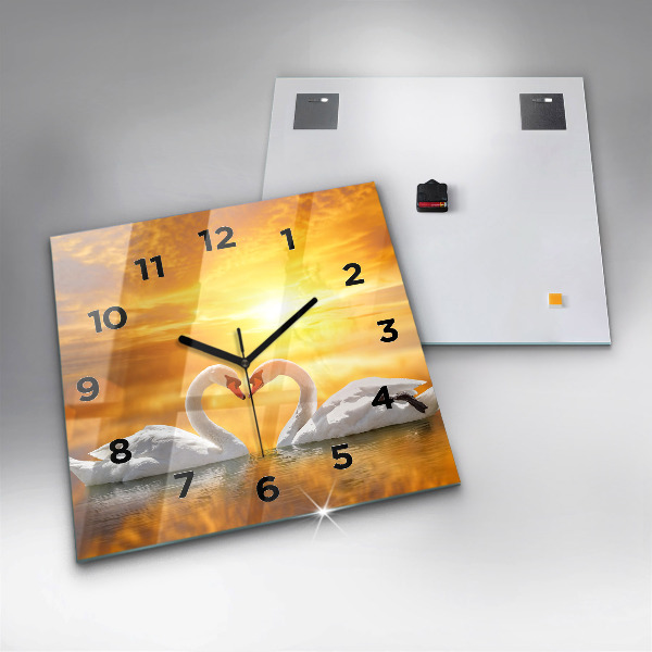 Square wall clock Swans in Love