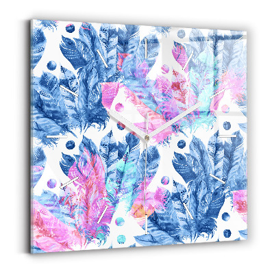 Square wall clock Colorful feathers