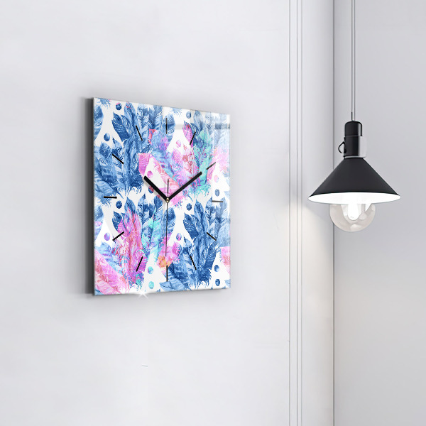 Square wall clock Colorful feathers