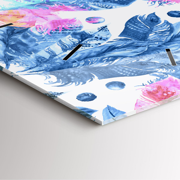 Square wall clock Colorful feathers