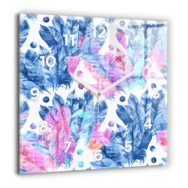 Square wall clock Colorful feathers