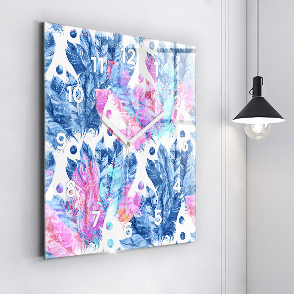 Square wall clock Colorful feathers