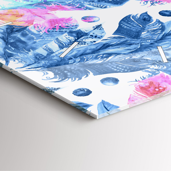 Square wall clock Colorful feathers