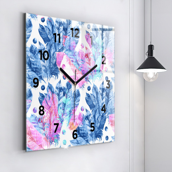 Square wall clock Colorful feathers