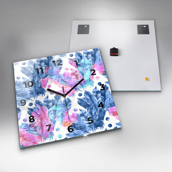 Square wall clock Colorful feathers