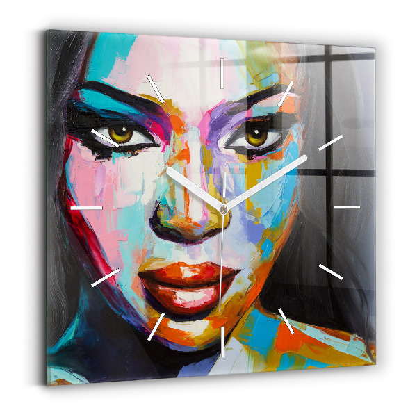 Square wall clock Colorful woman's face