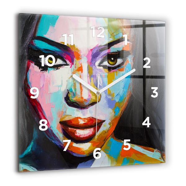 Square wall clock Colorful woman's face