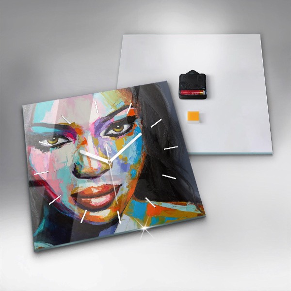 Square wall clock Colorful woman's face