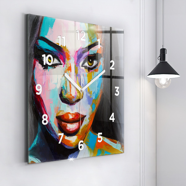 Square wall clock Colorful woman's face