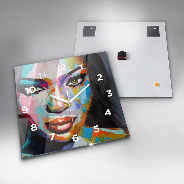 Square wall clock Colorful woman's face