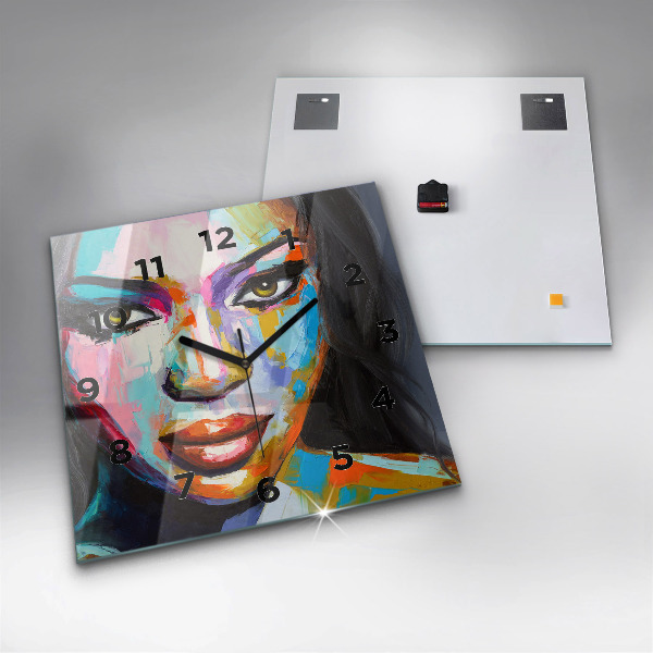 Square wall clock Colorful woman's face