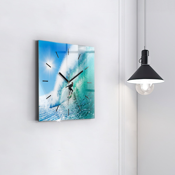 Square wall clock Surfing in Hawaii