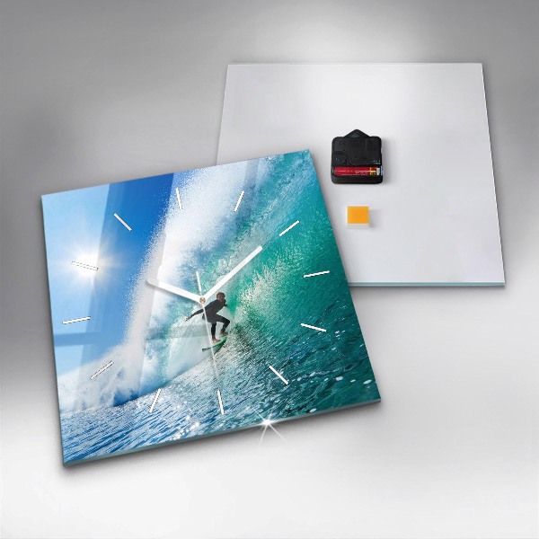 Square wall clock Surfing in Hawaii