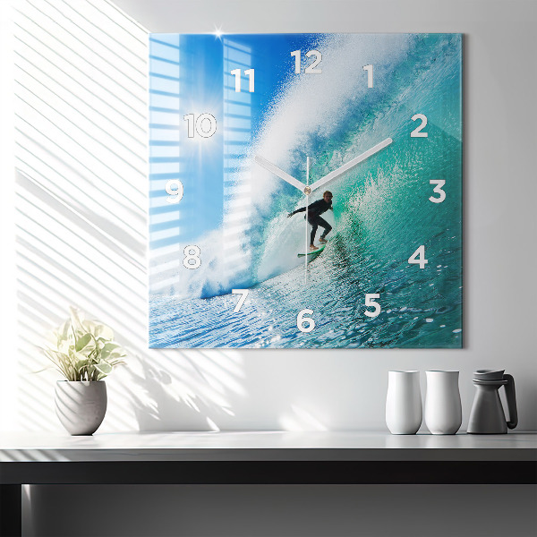 Square wall clock Surfing in Hawaii