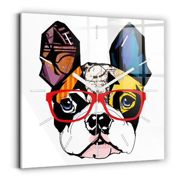 Square wall clock French bulldog with glasses