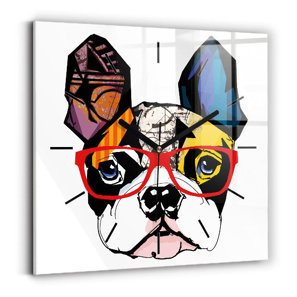 Square wall clock French bulldog with glasses