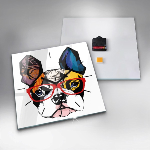 Square wall clock French bulldog with glasses
