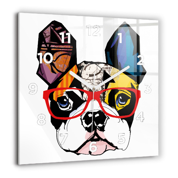 Square wall clock French bulldog with glasses