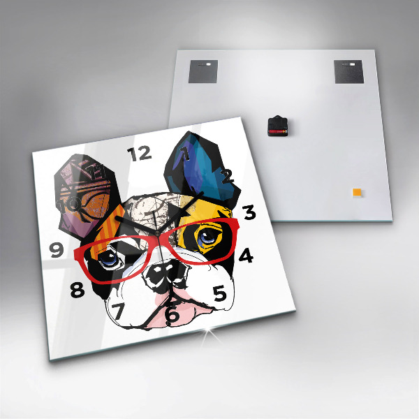 Square wall clock French bulldog with glasses